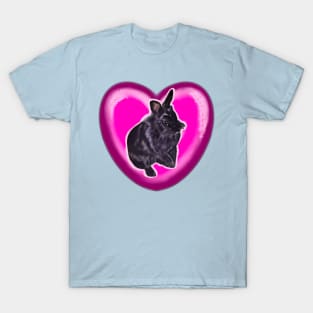 Rabbit - lionhead rabbit in a pink love heart- bunny rabbit cute  ebony black bunny rabbit T-Shirt